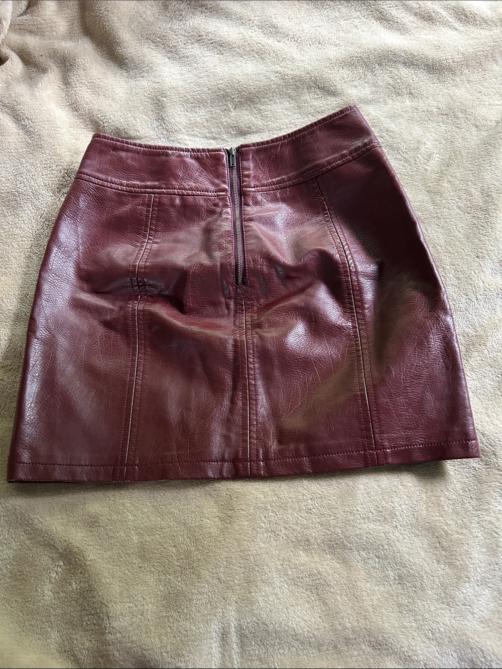 Free People Wine Faux Leather Mini Skirt with Snap Details - Picture 3 of 3